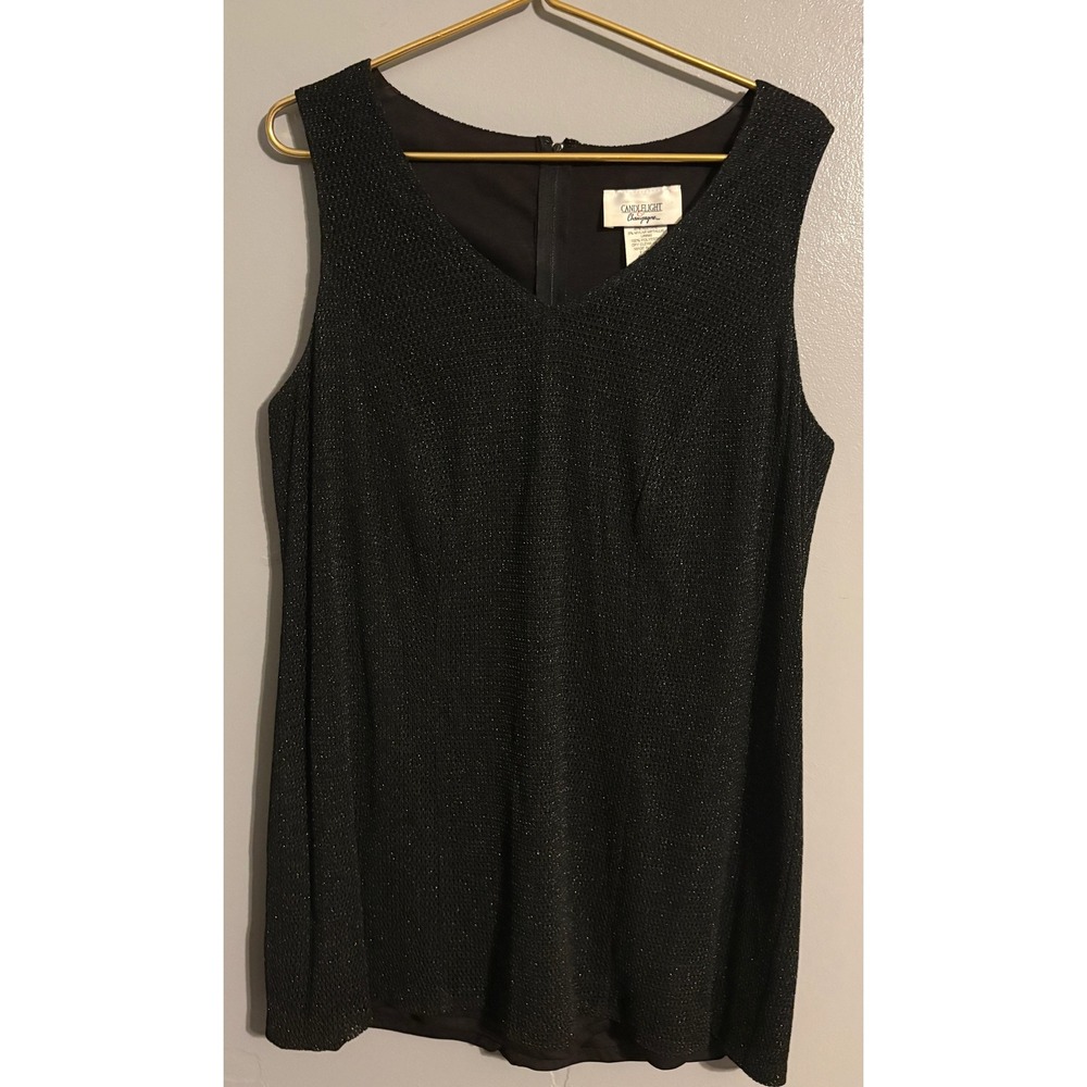 Candlelight & Champagne Black Metallic Shimmer V-Neck Sleeveless Top Size 20 USA